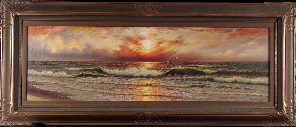 Richard Dey de Ribcowsky, Sunset and Rolling Waves, 15 x 48